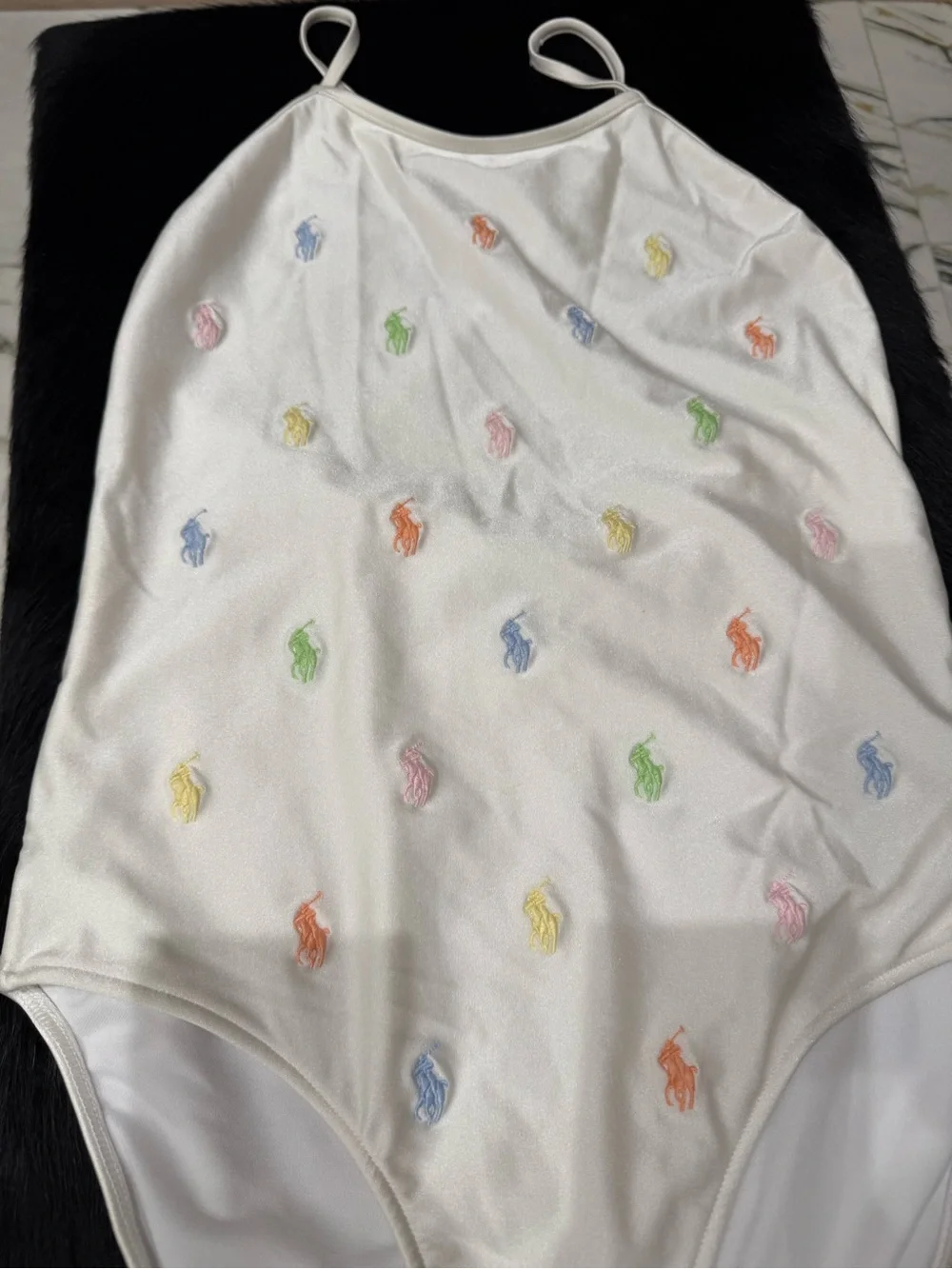 Polo by Ralph Lauren White One‑Piece Swimsuit with Multicolor Pony Print